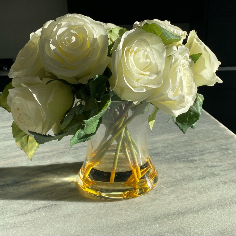 Faux Composed Rose in Glass Vase